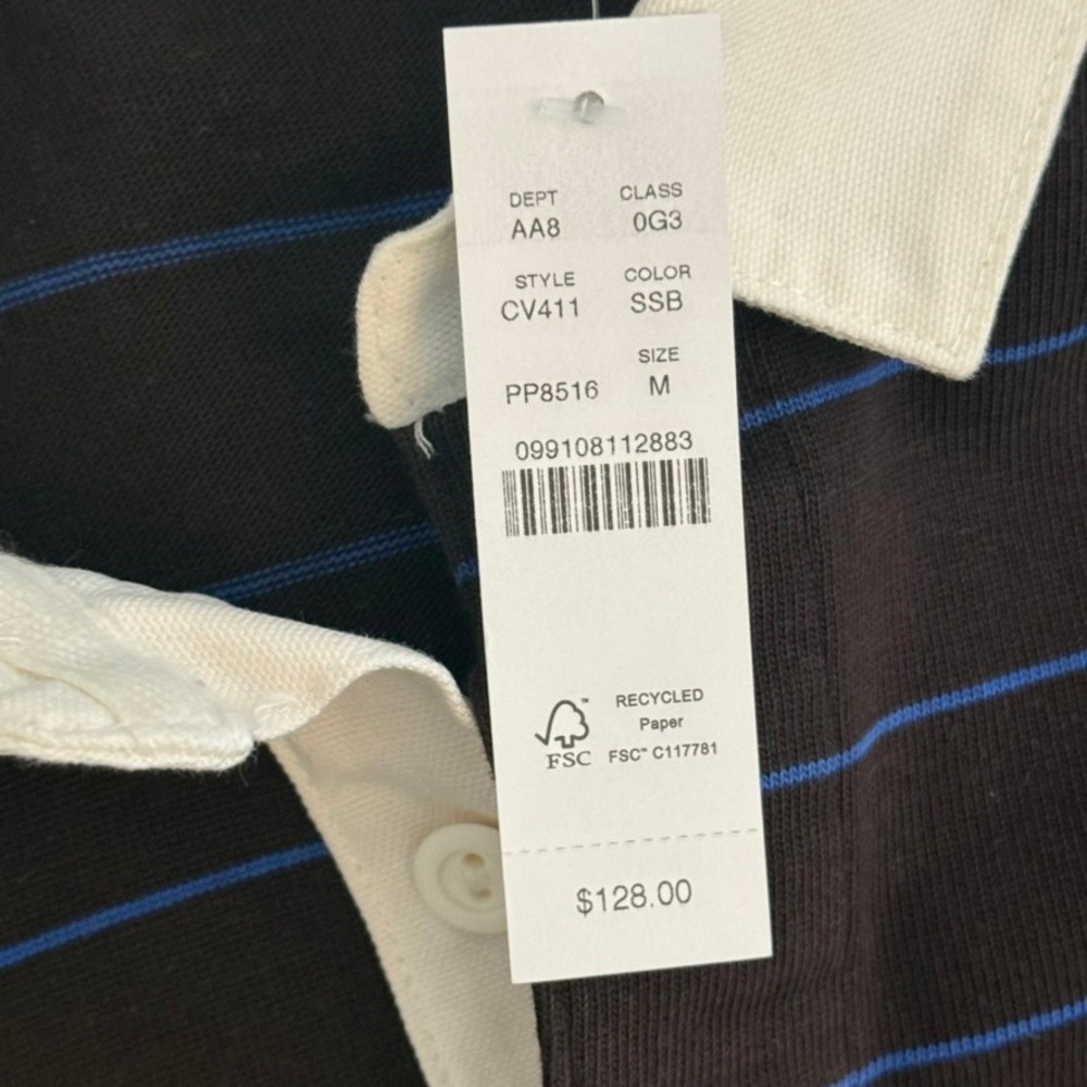 J.Crew Mens Long Sleeve Striped Rugby Shirt Brown Blue Size M NWT Preppy Lux - Picture 7 of 10